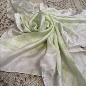 Elegant White and Green Checkered Silk Scarf